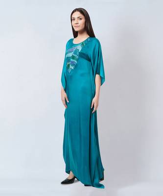 Teal Embroidered Full Length Kaftan 3