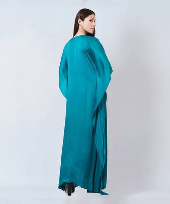 Teal Embroidered Full Length Kaftan 6
