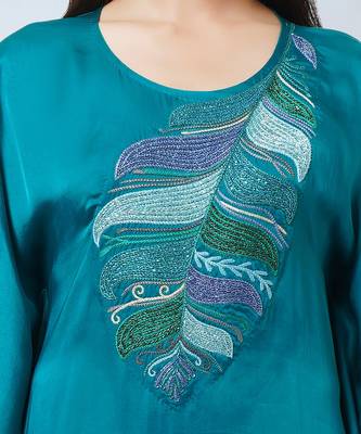 Teal Embroidered Full Length Kaftan 7