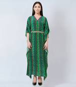 Green Animal Print Silk Full Length Kaftan