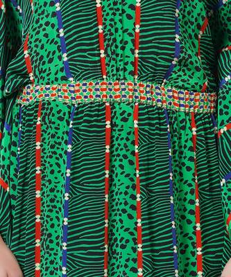 Green Animal Print Silk Full Length Kaftan 6