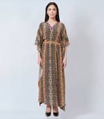 Marigold Animal Print Silk Full Length Kaftan