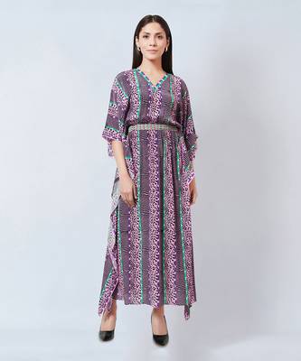 Mauve Animal Print Silk Full Length Kaftan 1