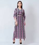 Mauve Animal Print Silk Full Length Kaftan