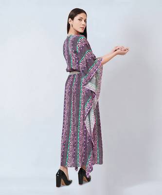Mauve Animal Print Silk Full Length Kaftan 4