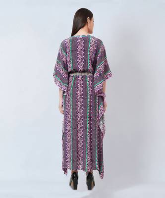 Mauve Animal Print Silk Full Length Kaftan 5