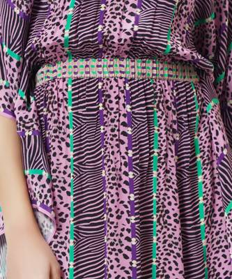 Mauve Animal Print Silk Full Length Kaftan 6