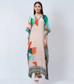 Peach Graphic Art Print Full Length Kaftan