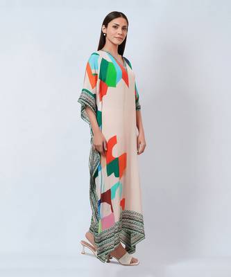 Peach Graphic Art Print Full Length Kaftan 4