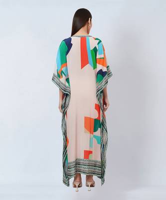 Peach Graphic Art Print Full Length Kaftan 5