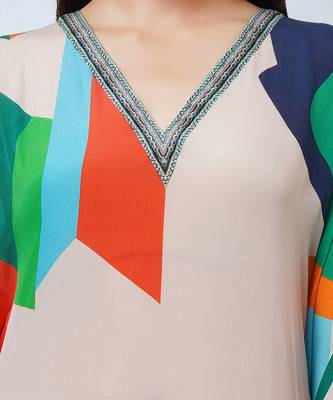Peach Graphic Art Print Full Length Kaftan 6