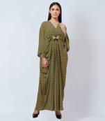 Fluorescent Yellow Honeycomb Print Silk Full Length Kaftan With Butterfly Motif