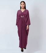 Magenta Honeycomb Print Silk Full Length Kaftan With Butterfly Motif