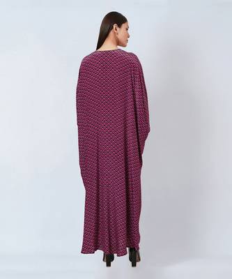 Magenta Honeycomb Print Silk Full Length Kaftan With Butterfly Motif 6