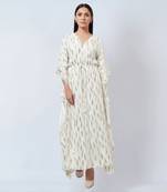 Ivory Lurex With Leaf Motifs Full Length Kaftan