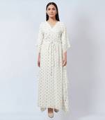 Ivory Lurex With Polka Dot Motifs Full Length Kaftan