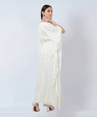 Ivory Lurex With Polka Dot Motifs Full Length Kaftan 5