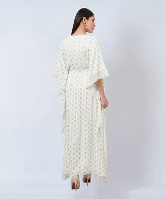 Ivory Lurex With Polka Dot Motifs Full Length Kaftan 6