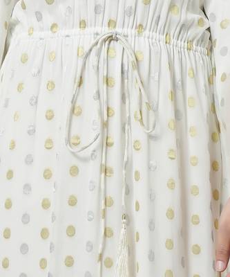 Ivory Lurex With Polka Dot Motifs Full Length Kaftan 7