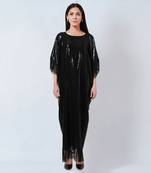 Black Sequin Full Length Kaftan With Fringe Detail