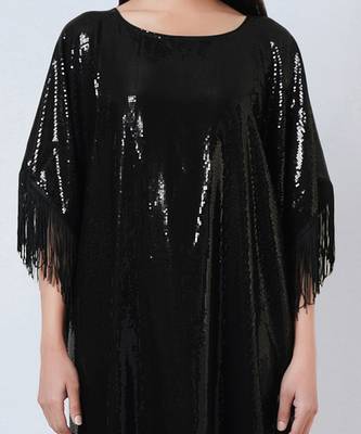 Black Sequin Full Length Kaftan With Fringe Detail 7