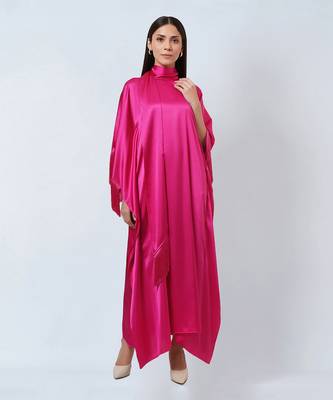 Hot Pink Full Length Kaftan With Fringe Detail 1