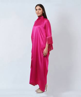 Hot Pink Full Length Kaftan With Fringe Detail 3