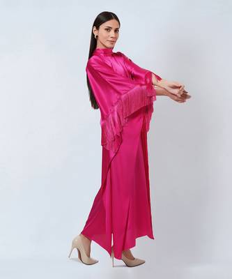 Hot Pink Full Length Kaftan With Fringe Detail 4