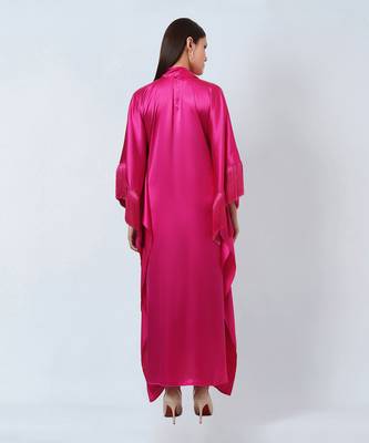 Hot Pink Full Length Kaftan With Fringe Detail 6