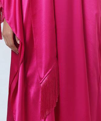 Hot Pink Full Length Kaftan With Fringe Detail 8