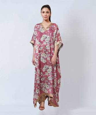 Blush Pink And Gold Floral Kaftan 1