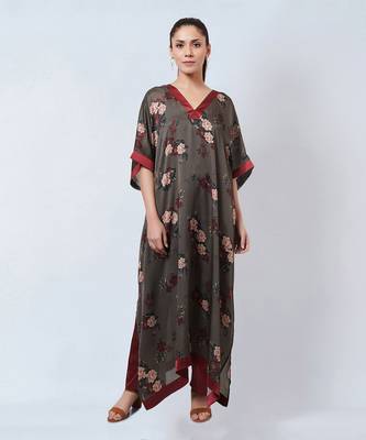 Green And Maroon Floral Kaftan 1