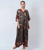 Green And Maroon Floral Kaftan