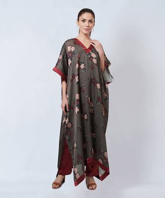 Green And Maroon Floral Kaftan 2