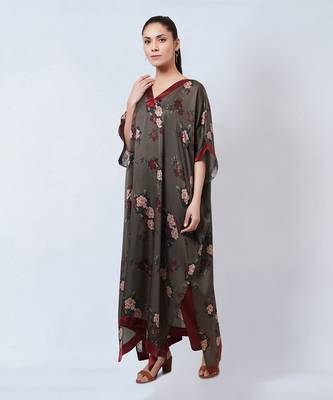 Green And Maroon Floral Kaftan 3