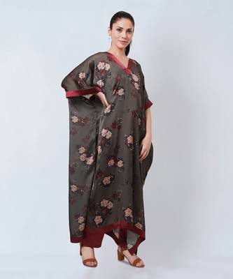 Green And Maroon Floral Kaftan 4