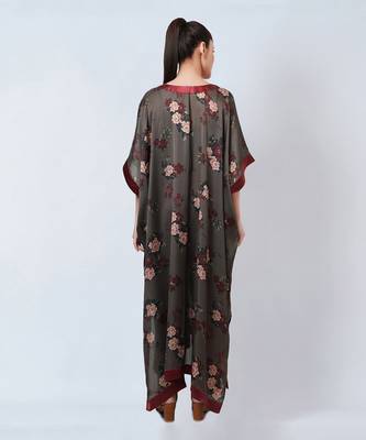 Green And Maroon Floral Kaftan 6