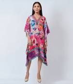 Multicoloured Botanical Print Silk Kaftan Tunic