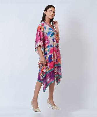 Multicoloured Botanical Print Silk Kaftan Tunic 2