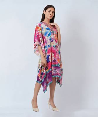 Multicoloured Botanical Print Silk Kaftan Tunic 3