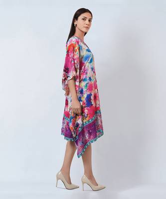 Multicoloured Botanical Print Silk Kaftan Tunic 4