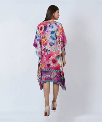 Multicoloured Botanical Print Silk Kaftan Tunic 6
