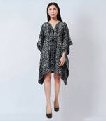 Grey Hand Embroidered Animal Print Silk Velvet Kaftan Tunic