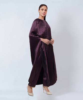 Purple Asymmetrical Pleated Kaftan And Straight Pants Set 4