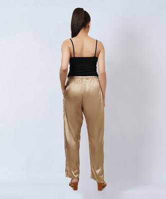 Blush Pink And Gold Floral Kaftan And Satin Straight Pants Set 7
