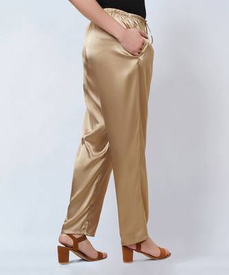 Blush Pink And Gold Floral Kaftan And Satin Straight Pants Set 9
