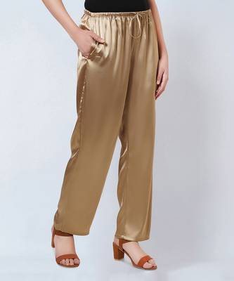 Blush Pink And Gold Floral Kaftan And Satin Straight Pants Set 10