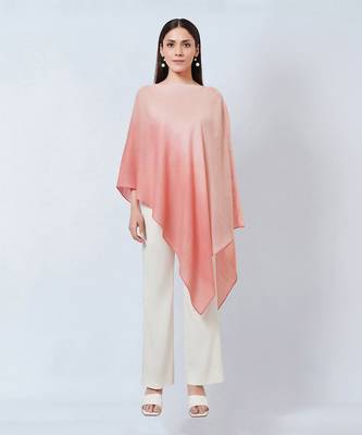 Pink Ombre Asymmetrical Embellished Cashmere Poncho 1