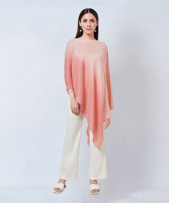Pink Ombre Asymmetrical Embellished Cashmere Poncho 2