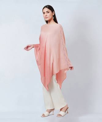 Pink Ombre Asymmetrical Embellished Cashmere Poncho 3